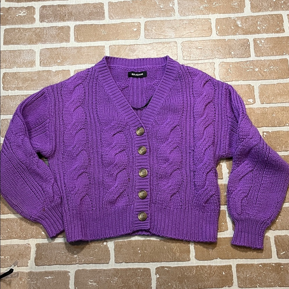 NAADAM Purple Cable-Knit Button Front Cardigan